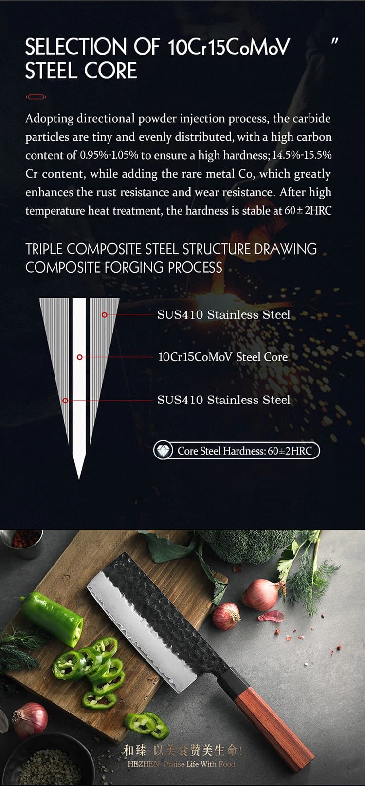 Retro-serien Hezhen 7" Nakiri-kniv PM8S-XC thumbnail 8