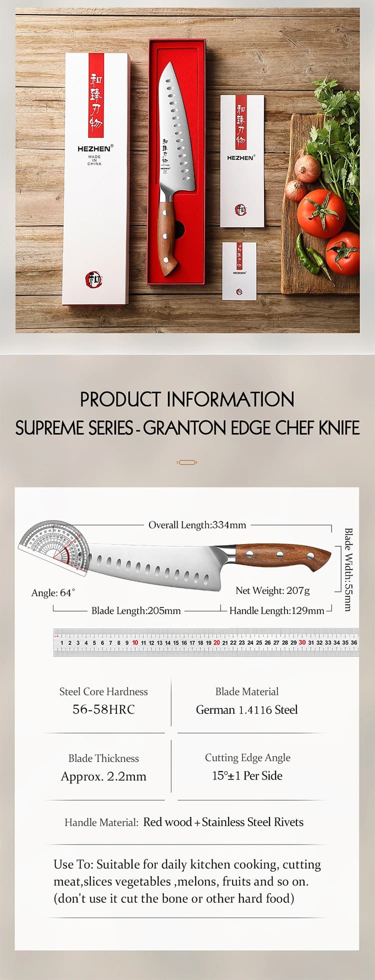 Supreme-serien 8"Granton edge chef knife thumbnail 16