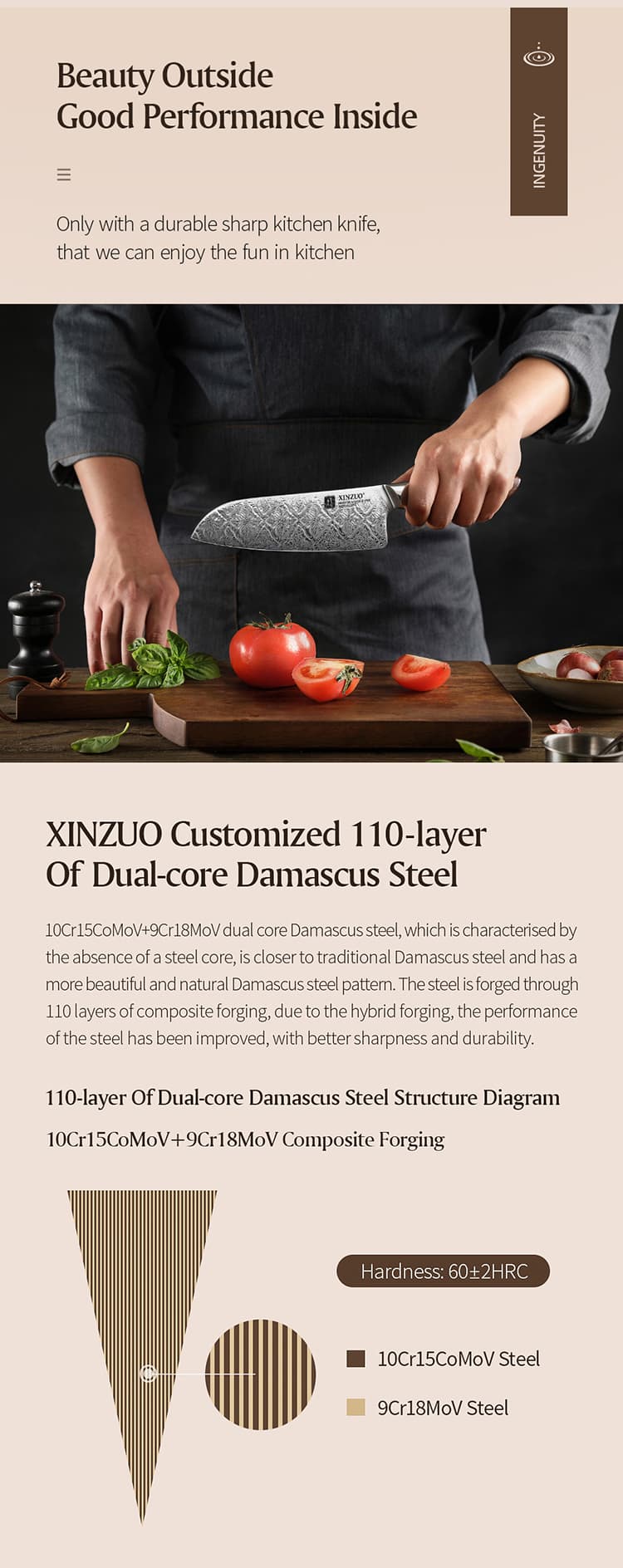 7" Santoku B46D-RS Jiang-serien thumbnail 5