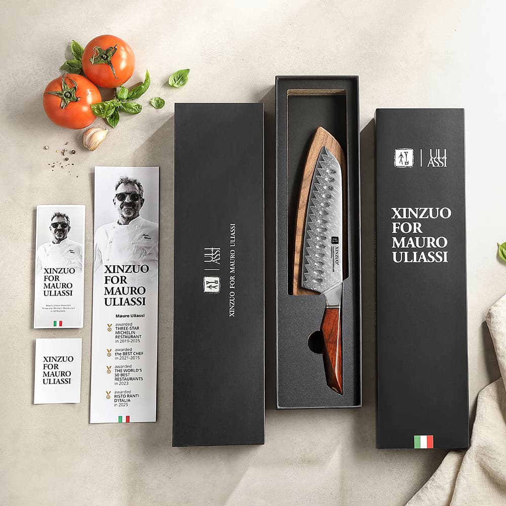 NYHET. 7,5" Santoku-kniv - Xinzuo for Mauro Uliassi   X03-RS thumbnail 6