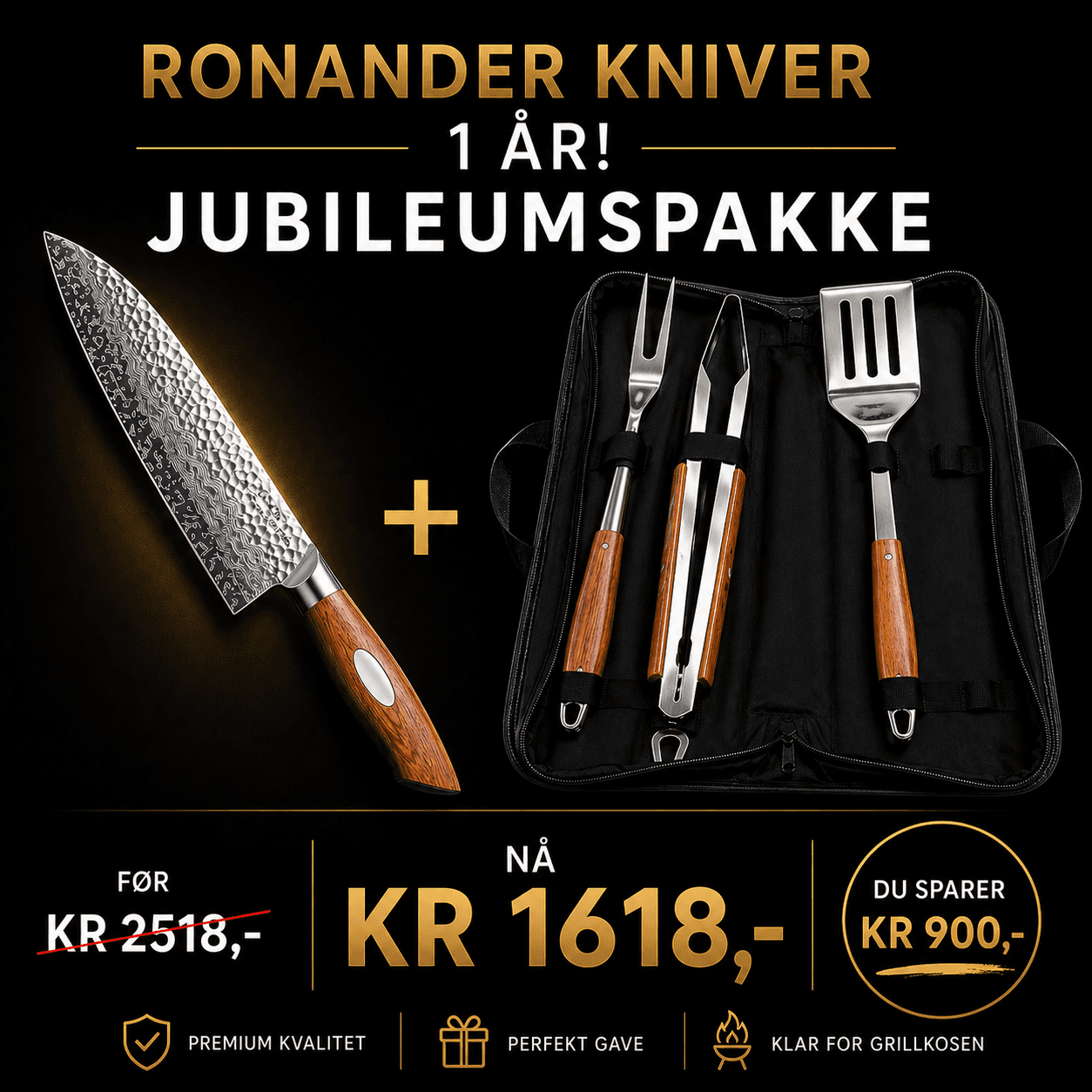 MEGATILBUD!! Jubileumspakke Kniv og grillsett