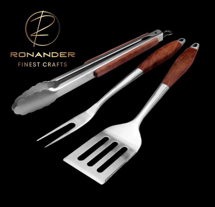 Ronander Premium grillsett i rustfritt stål og rosentre (3 deler)